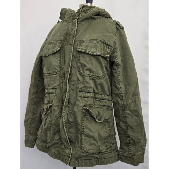 AMERICAN EAGLE Women S Sherpa Lined Military Utility Anorak Jacket Green Hooded - Picture 1 of 10